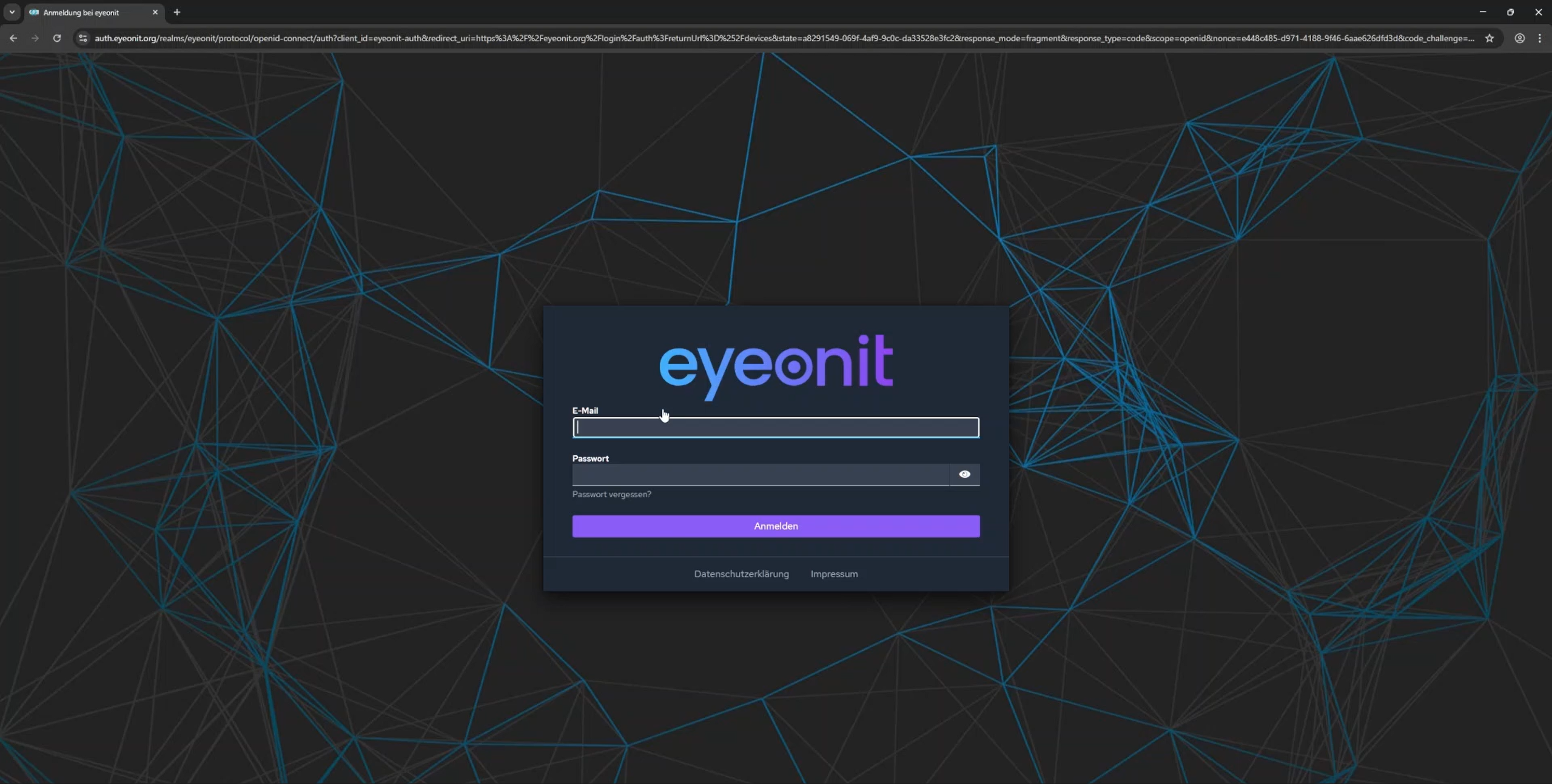 Anmeldemaske von eyeonit