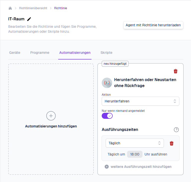 Automatisierung zum Herunterfahren einstellen