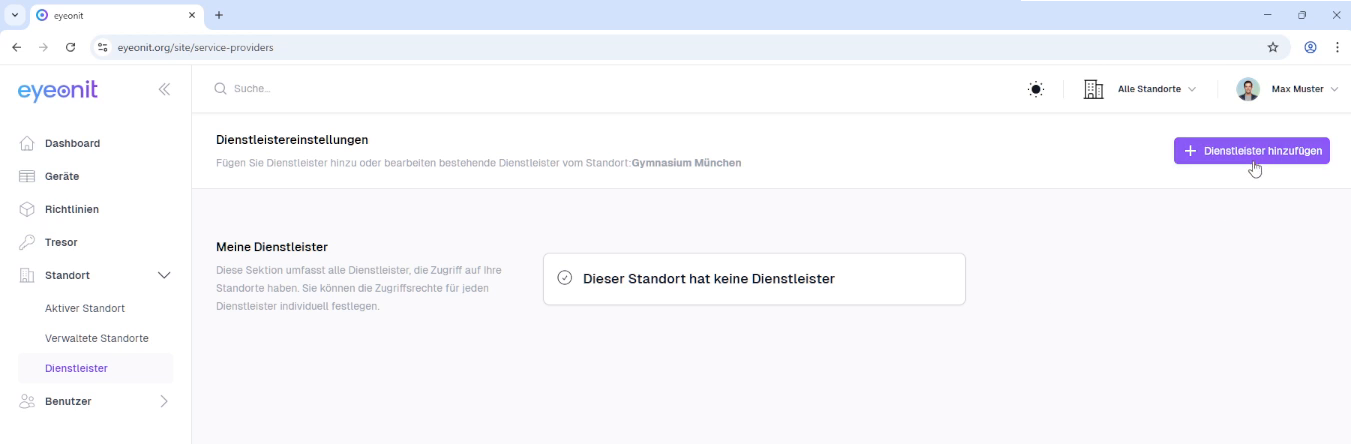 Dienstleister hinzufügen