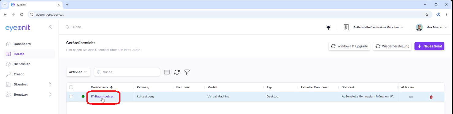 Gerät in der Übersicht auswählen
