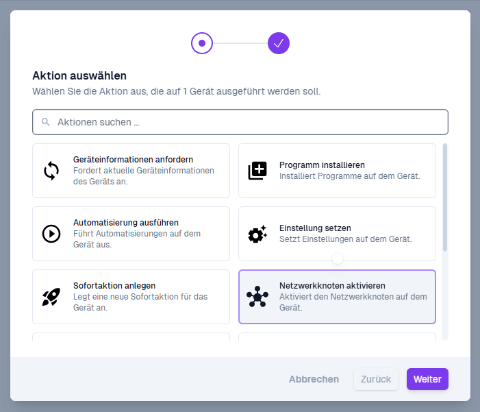 Aktion „Netzwerkknoten aktivieren“ auswählen