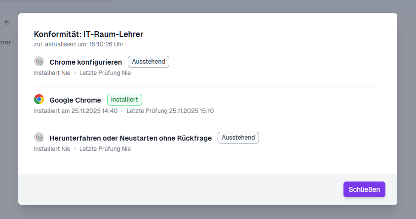 Statusdetails installiert