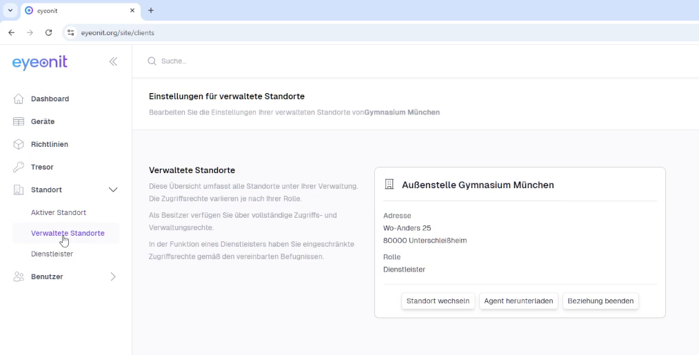 Verwaltete Standorte aufrufen