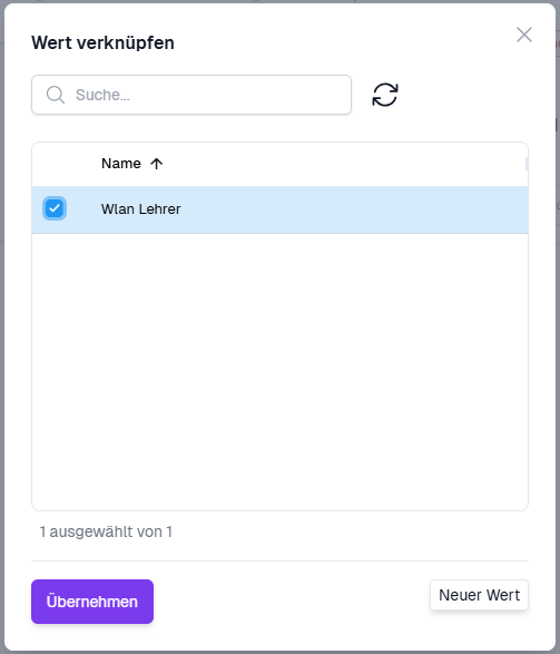 Tresoreintrag verknüpfen